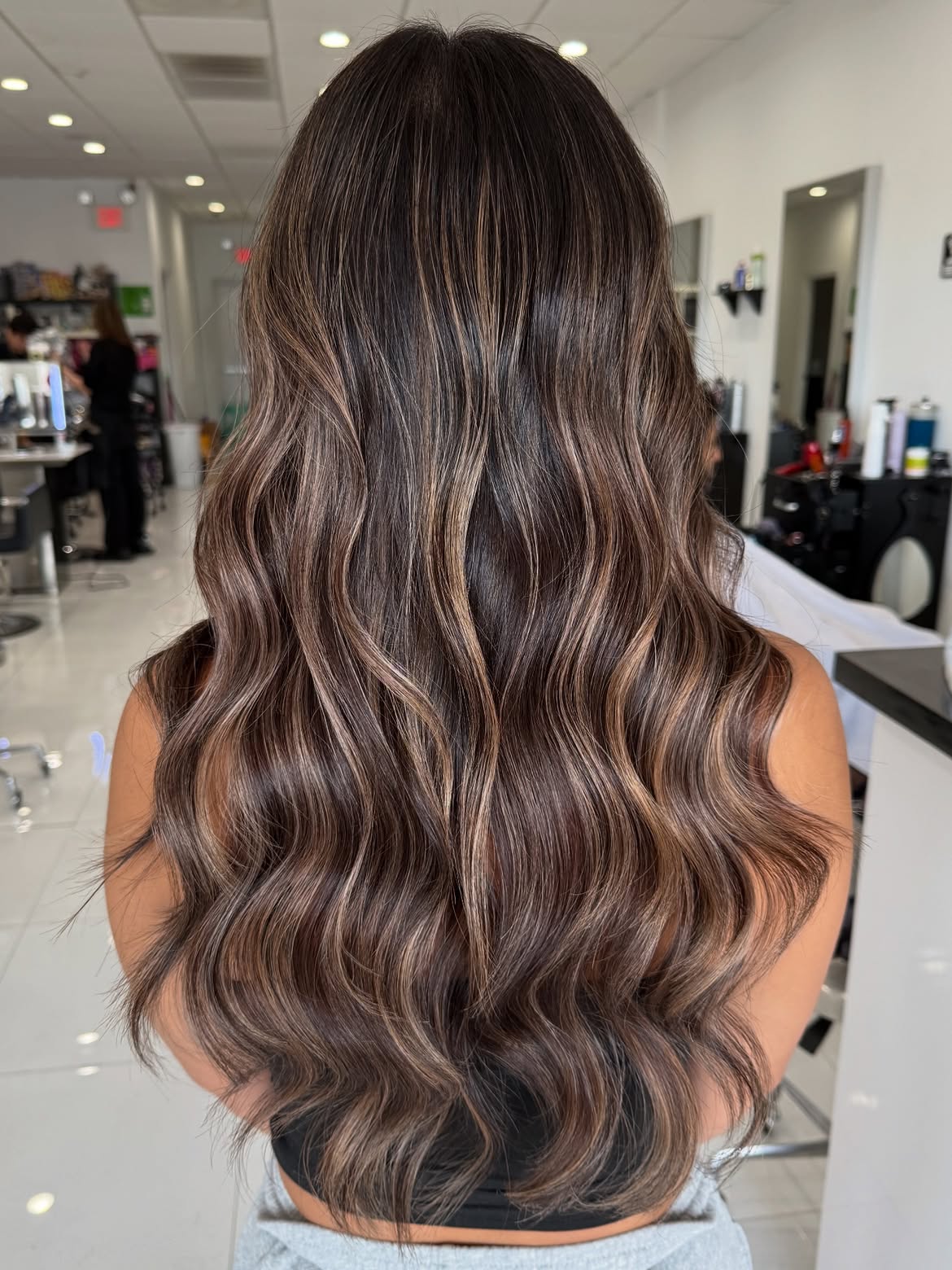 Warm Chestnut Balayage With Amber Highlights