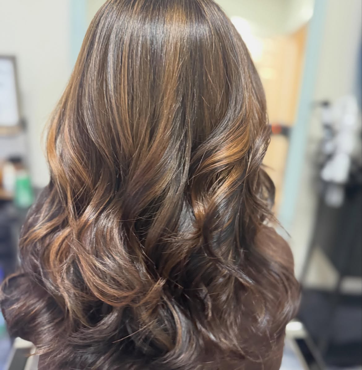 Warm Chestnut Balayage With Loose Waves