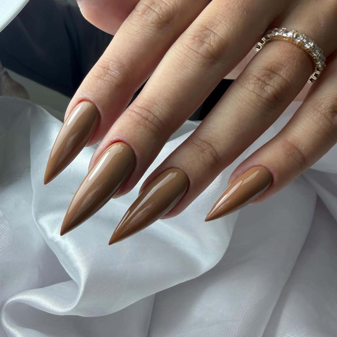 Warm Chocolate Glossy Stiletto Nails