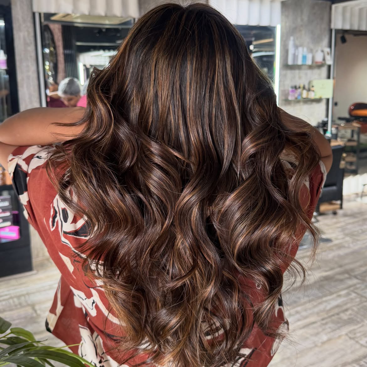 Warm Cinnamon Balayage With Loose Beach Waves