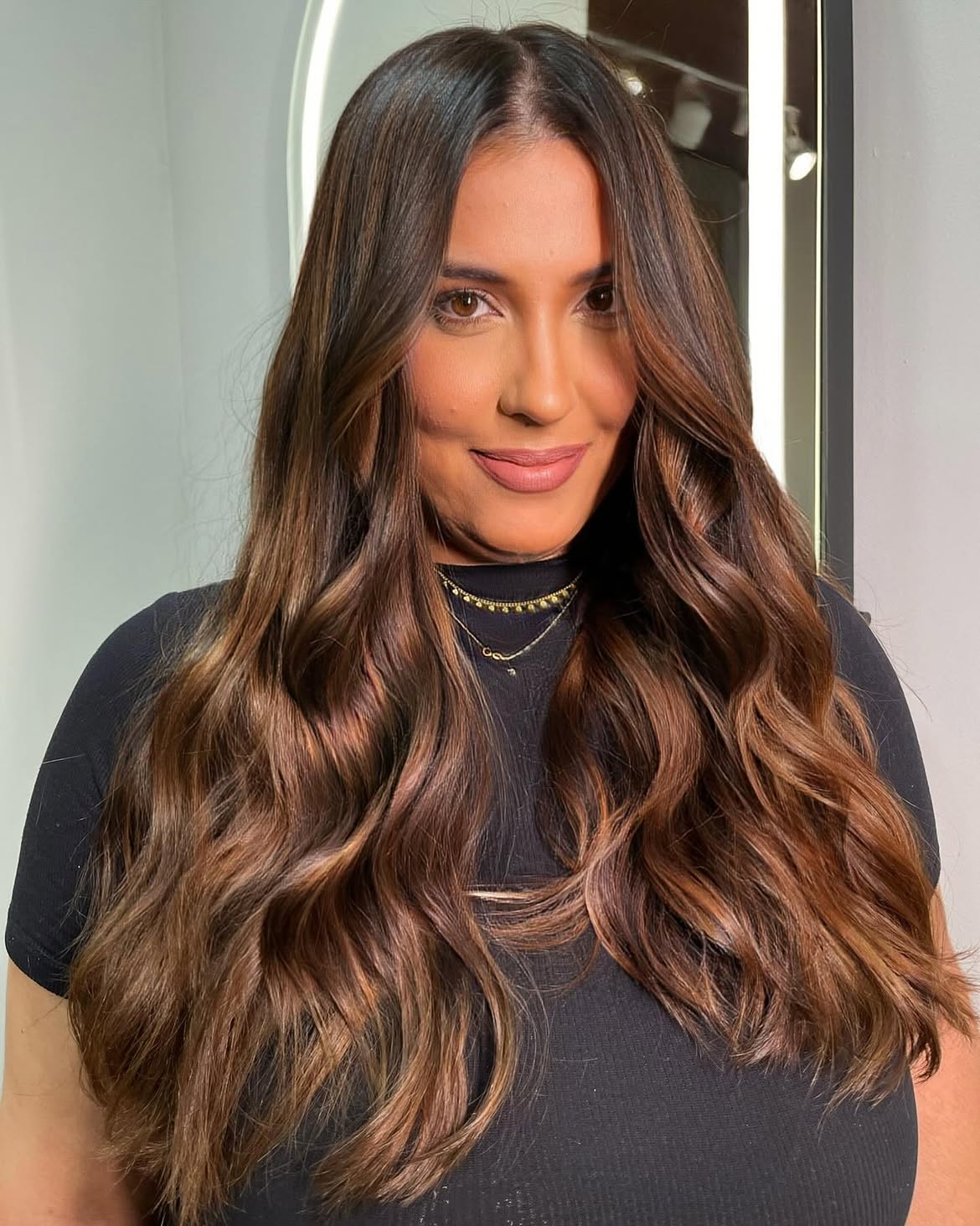 Warm Cinnamon Balayage With Loose Waves