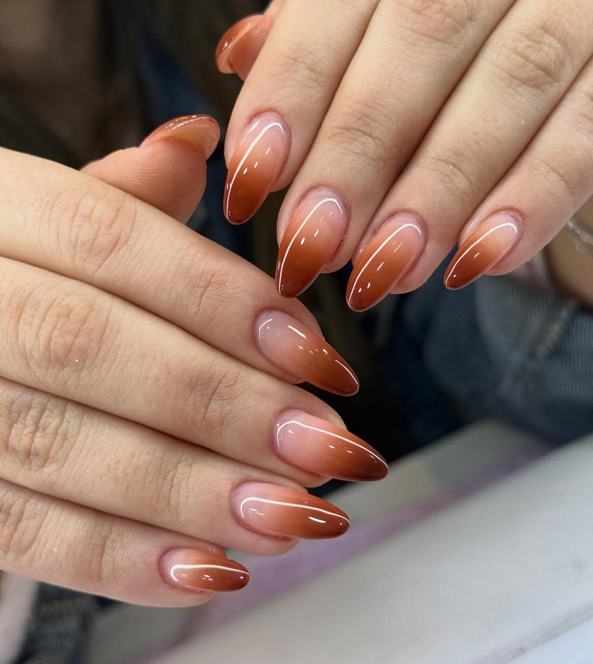 Warm Cocoa Ombre Almond Shaped Nails