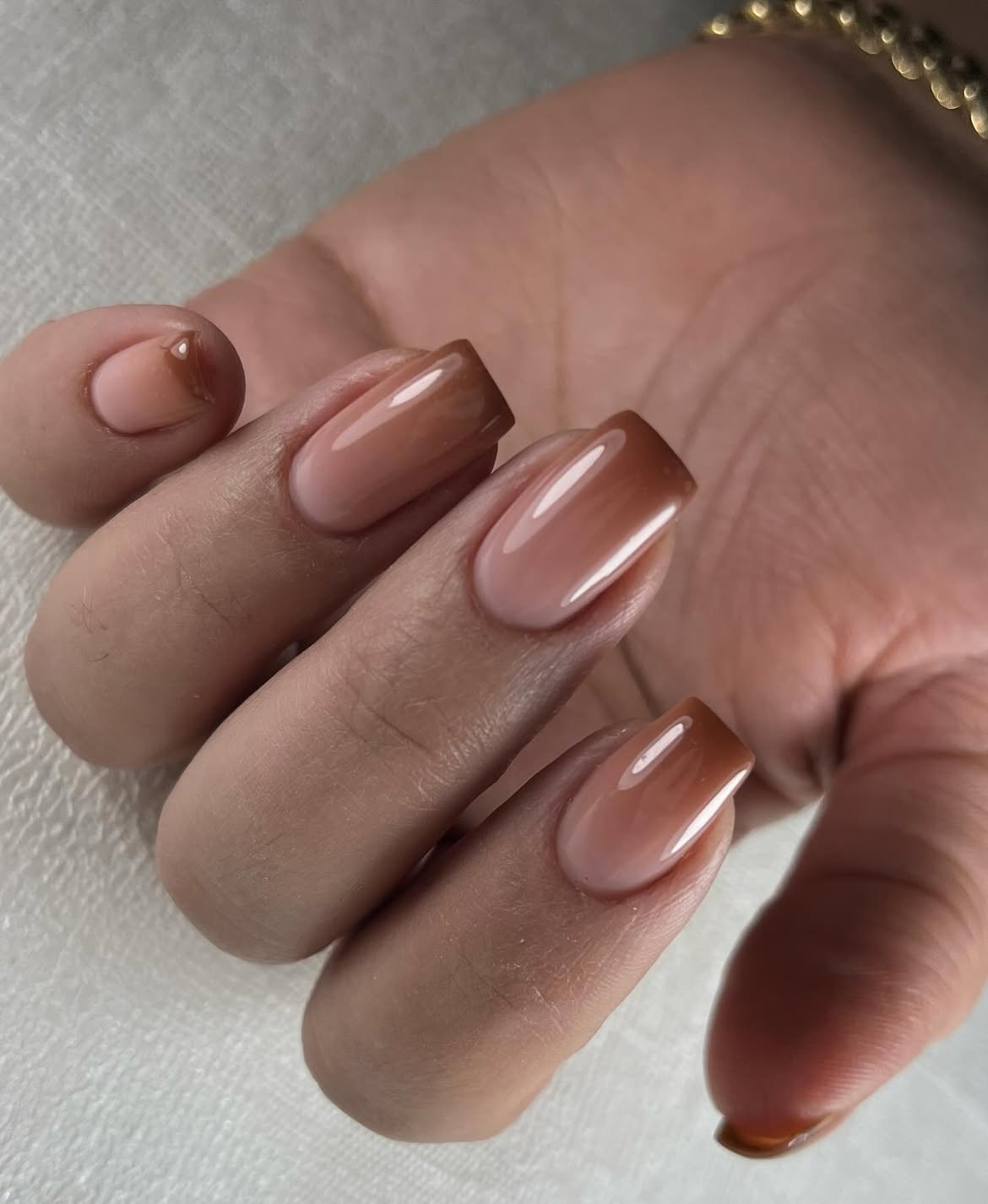 Warm Coffee Ombre Glossy Square Nails