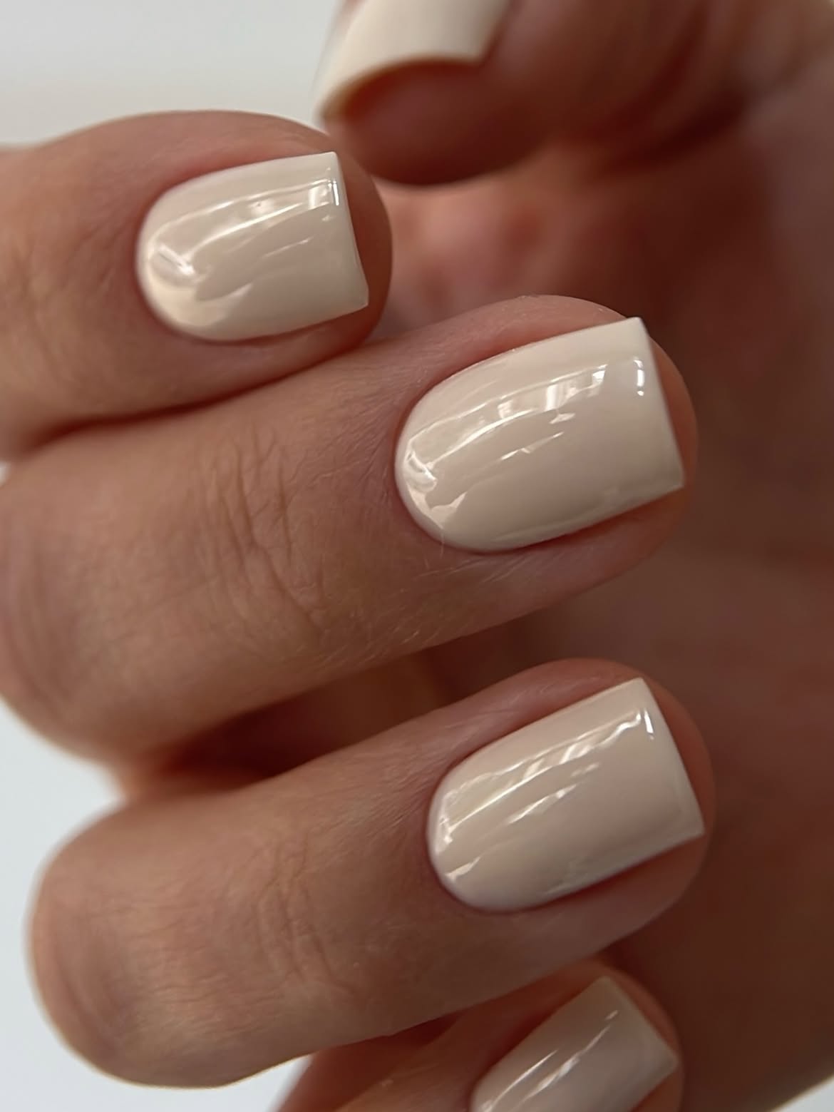 Warm Creamy Beige Glossy Short Squoval Nails
