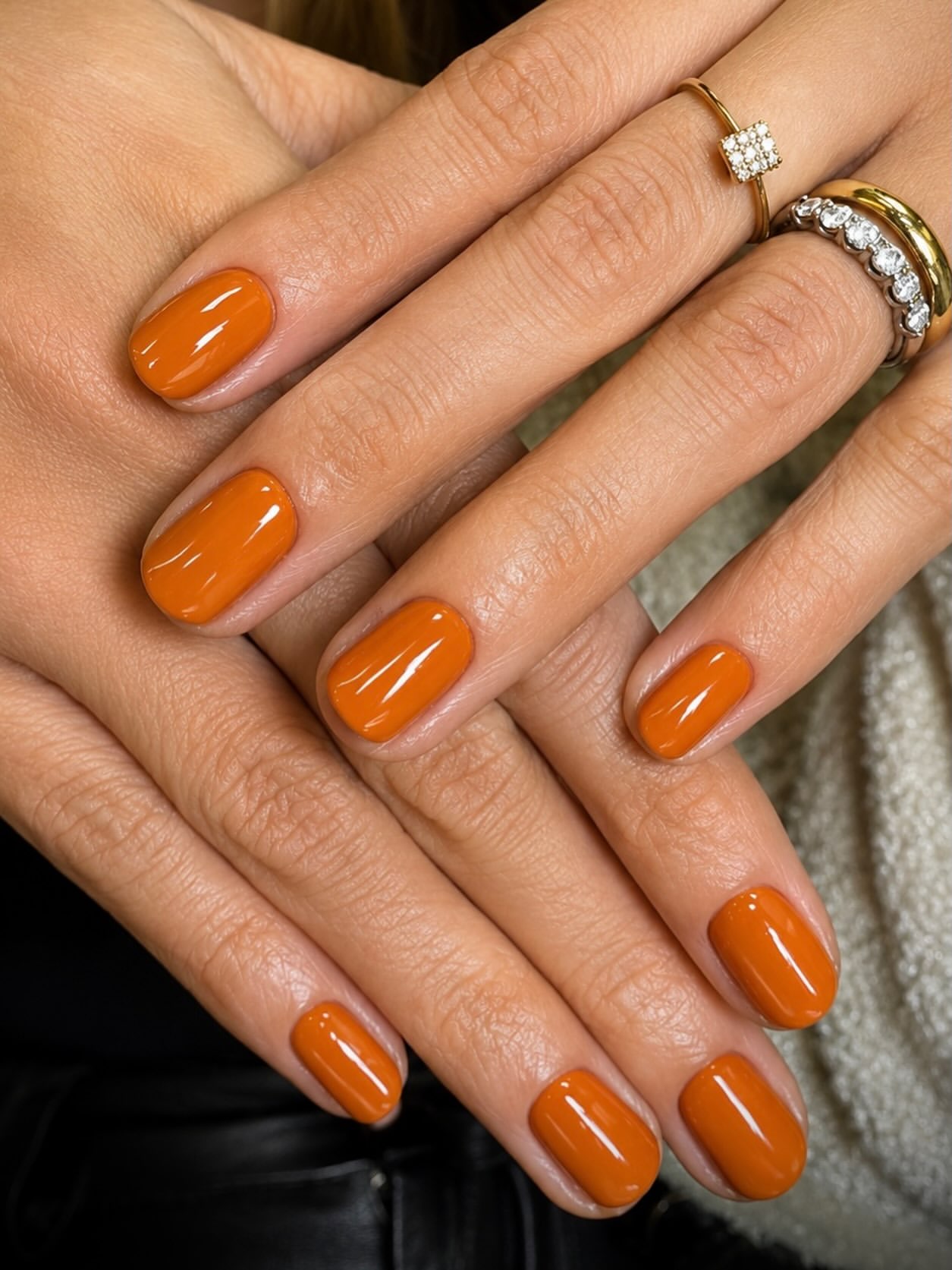 28 Stunning Orange Fall Nail Ideas You Need to Try 29 Warm Pumpkin Spice Glossy Short Oval Nails