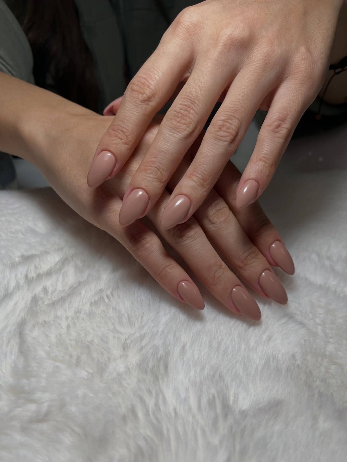 Warm Taupe Almond Shape Glossy Nails