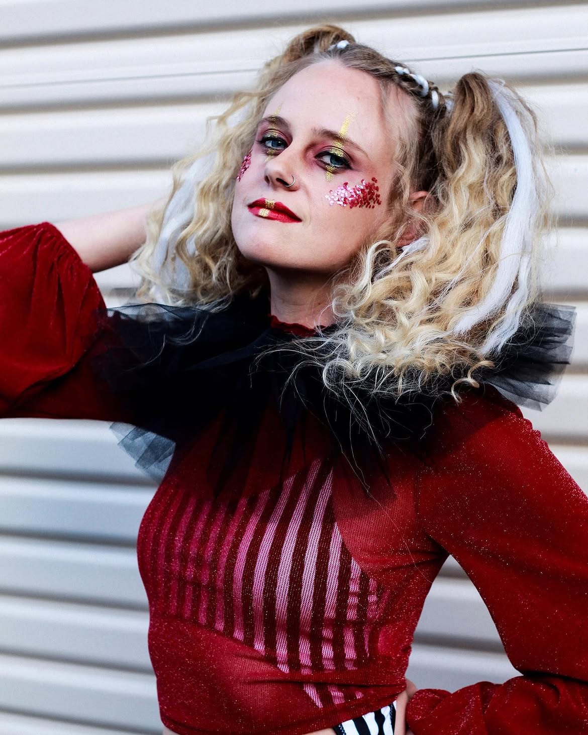 Wavy Clown Pigtails With White Streaks
