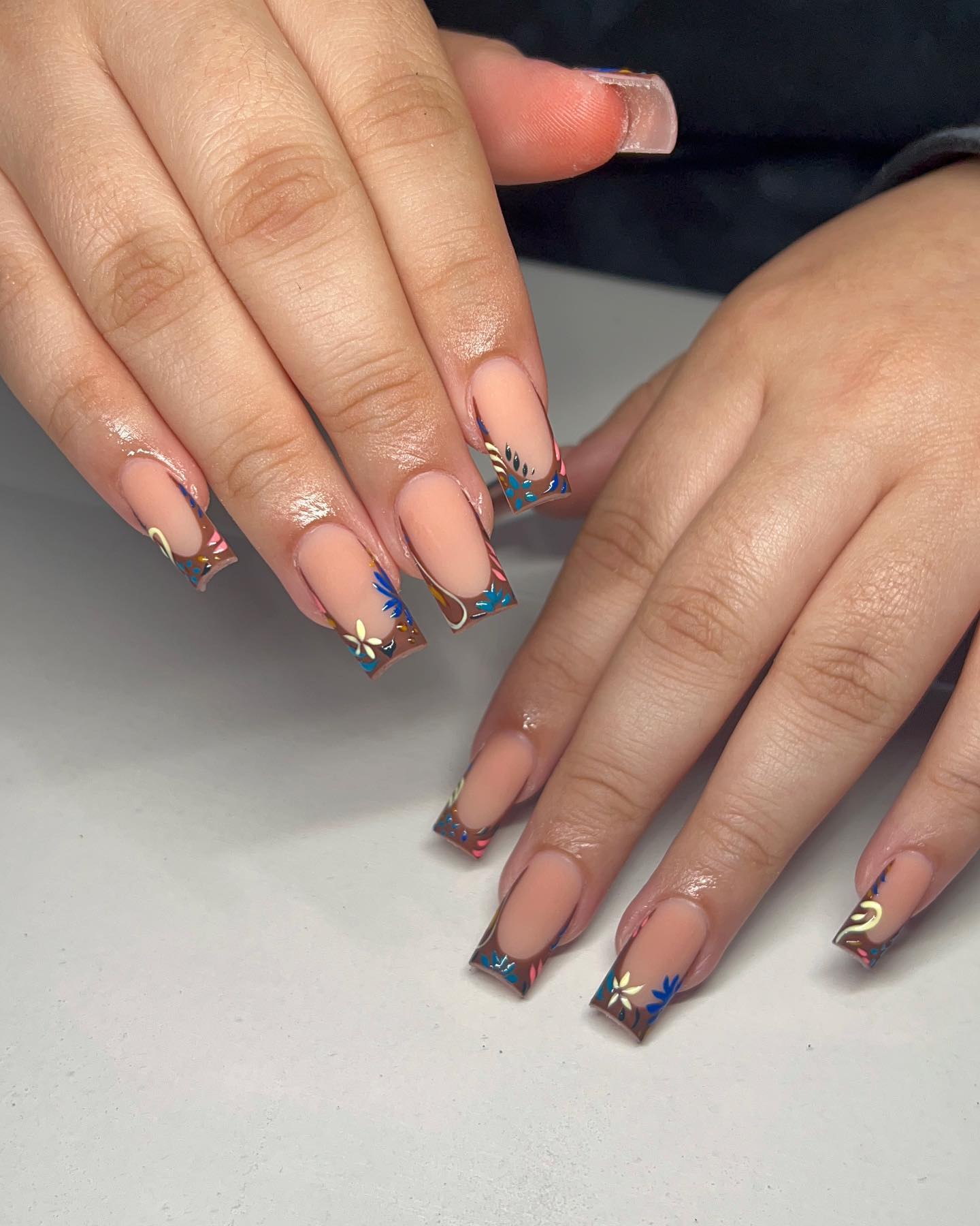 Western-Inspired Floral French Tip Nails