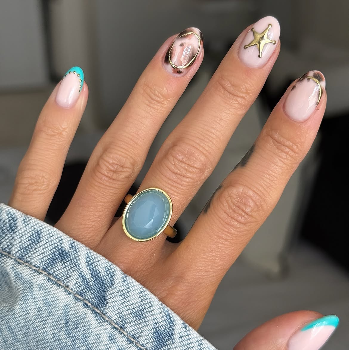 Western Sheriff Star & Turquoise French Tips