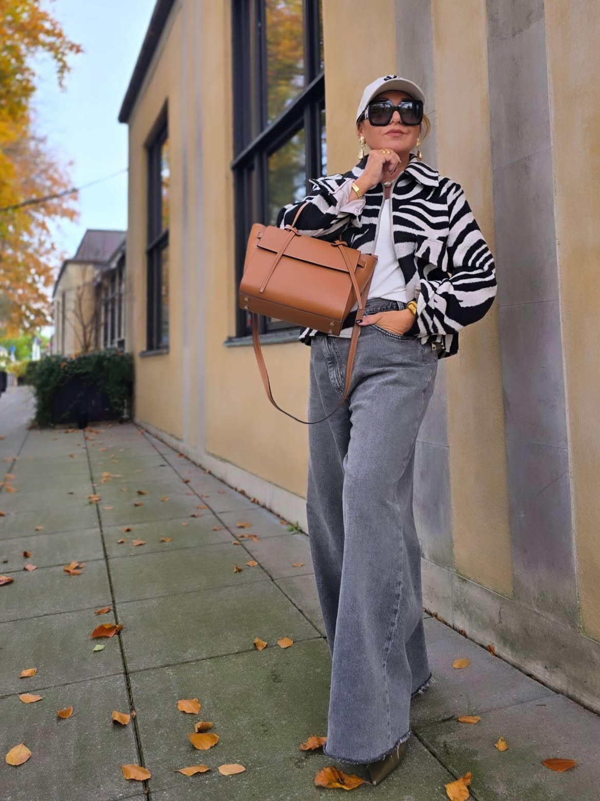 Zebra Jacket With Wide Leg Jeans Street Style