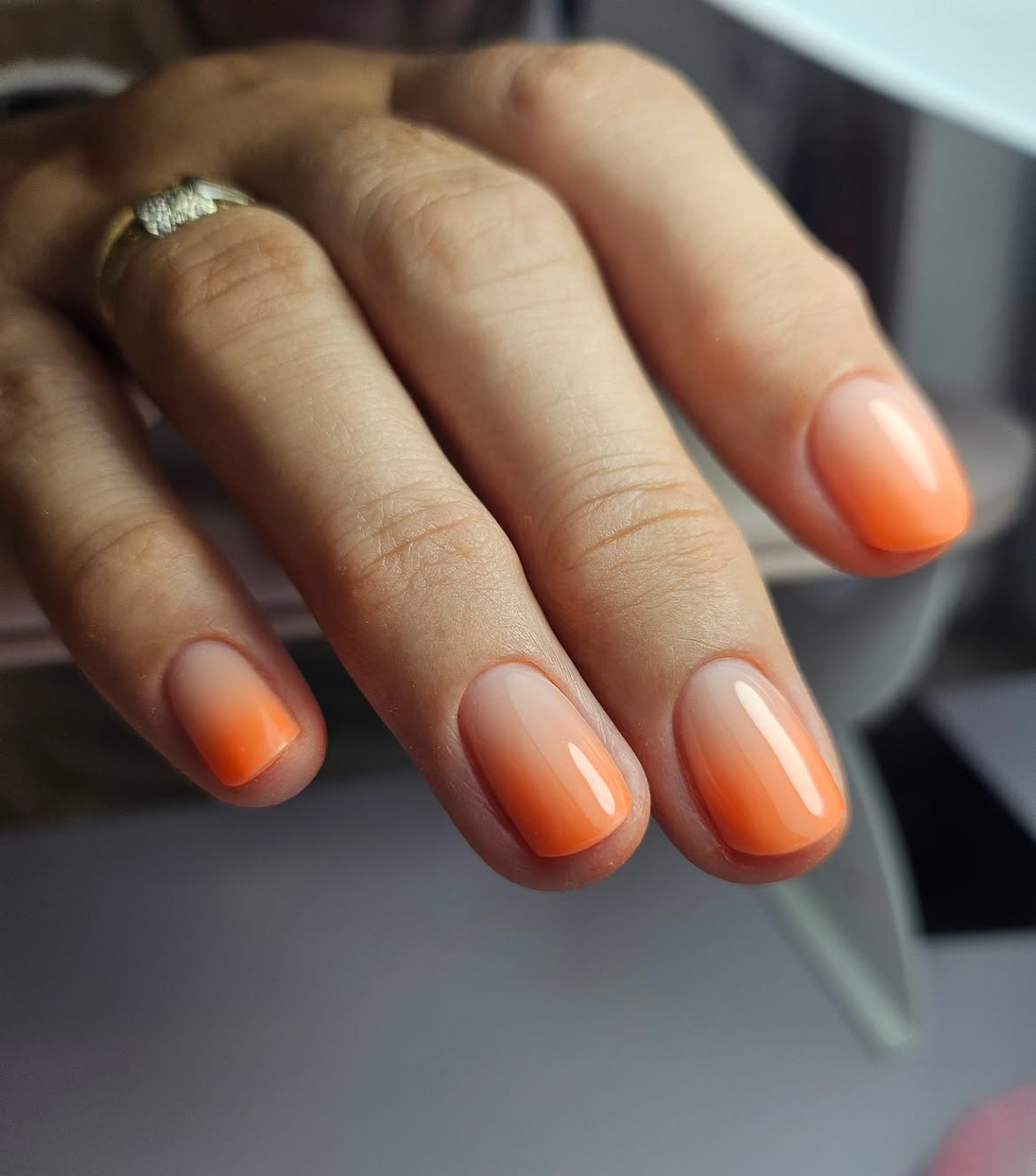 Zesty Orange Ombre Glossy Oval Nails