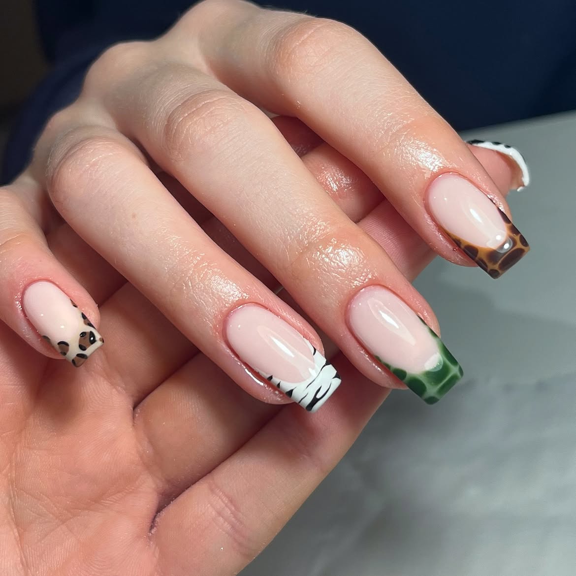 Animal Print Square French Tip Nails