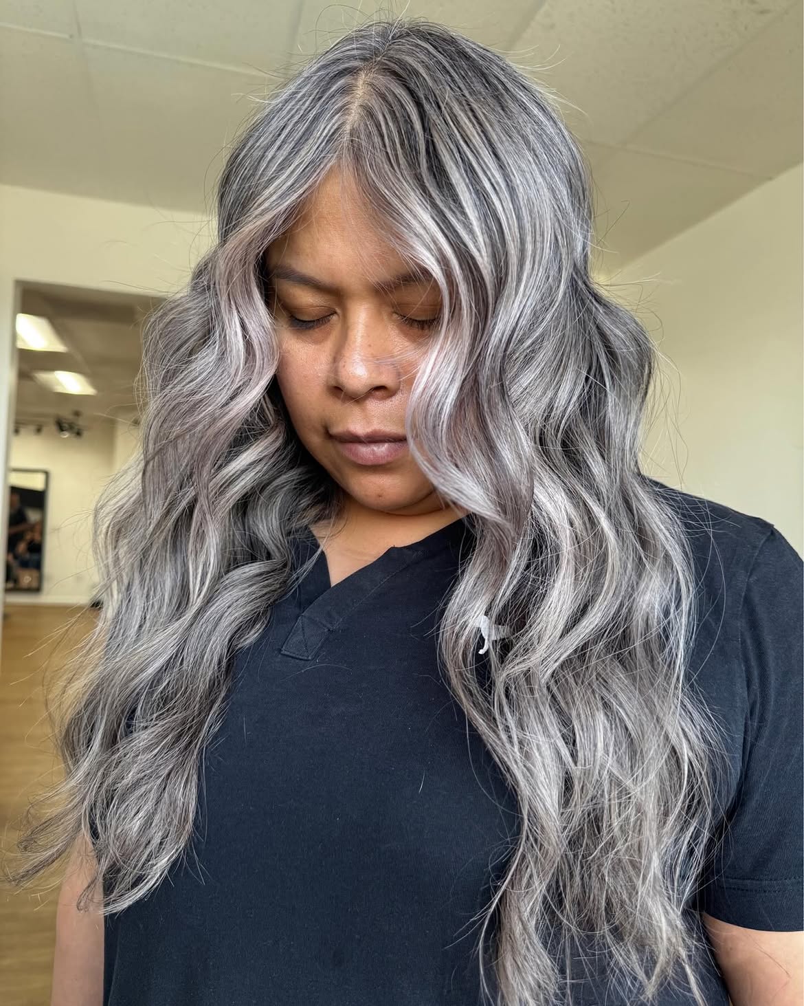 Ashy Silver Blending With Natural Grey Strands