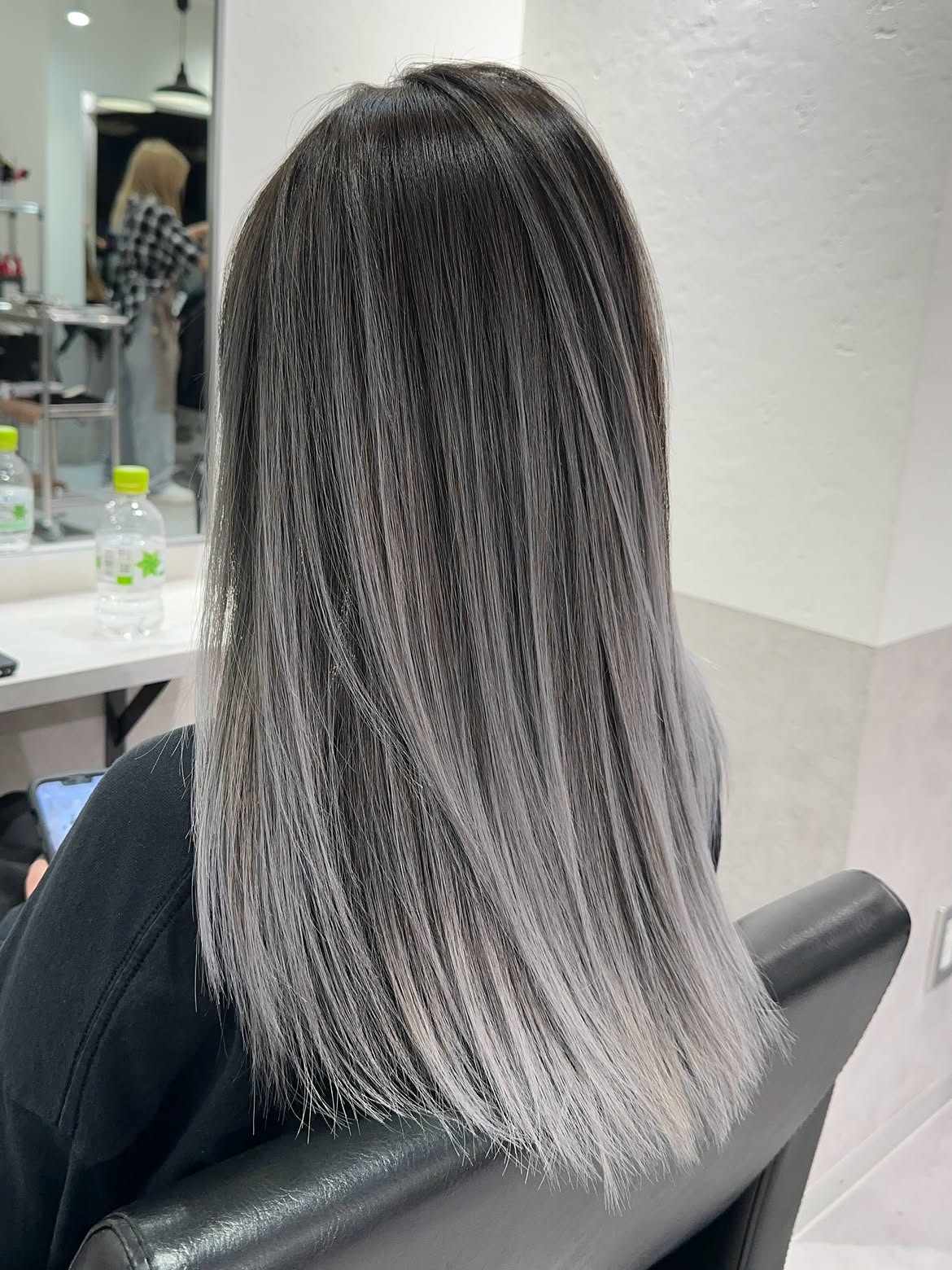 Ashy Silver Ombre With Subtle Dark Roots