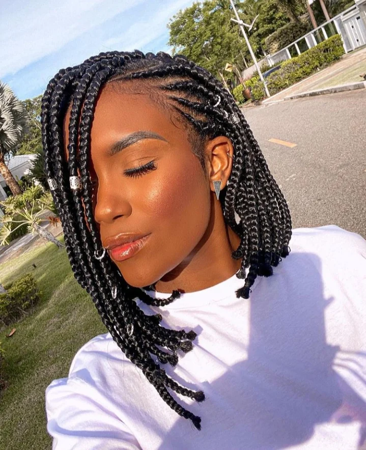 Asymmetric Braided Bob With Silver Hair Cuffs