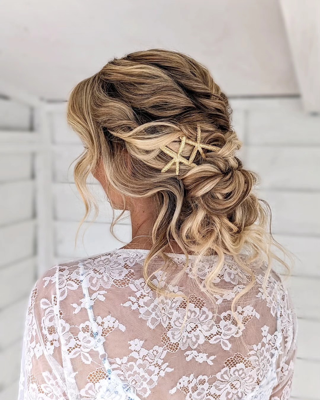 Beachy Waves Updo With Starfish Hair Clips