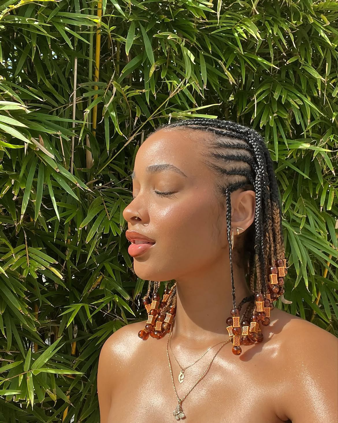 Beaded Feed In Braids With Honey Blonde Highlights