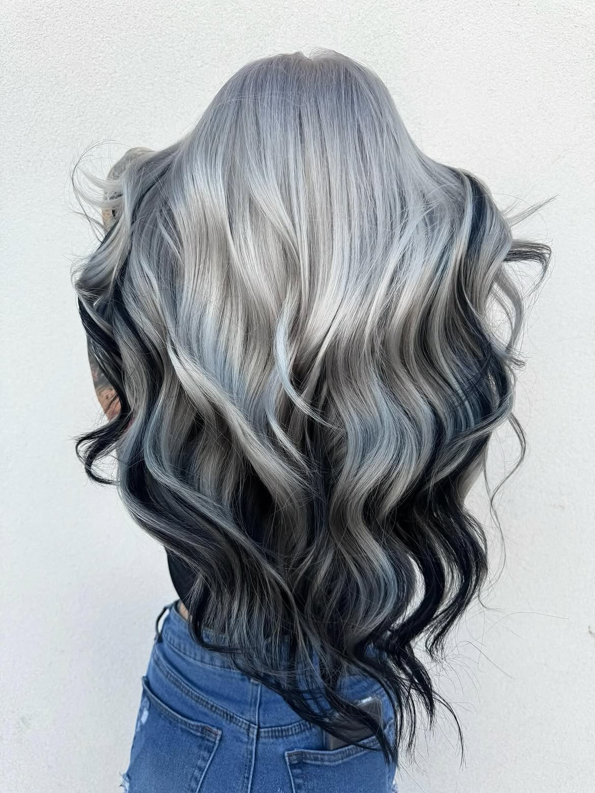 Black and Silver Ombre Waves With Face Framing