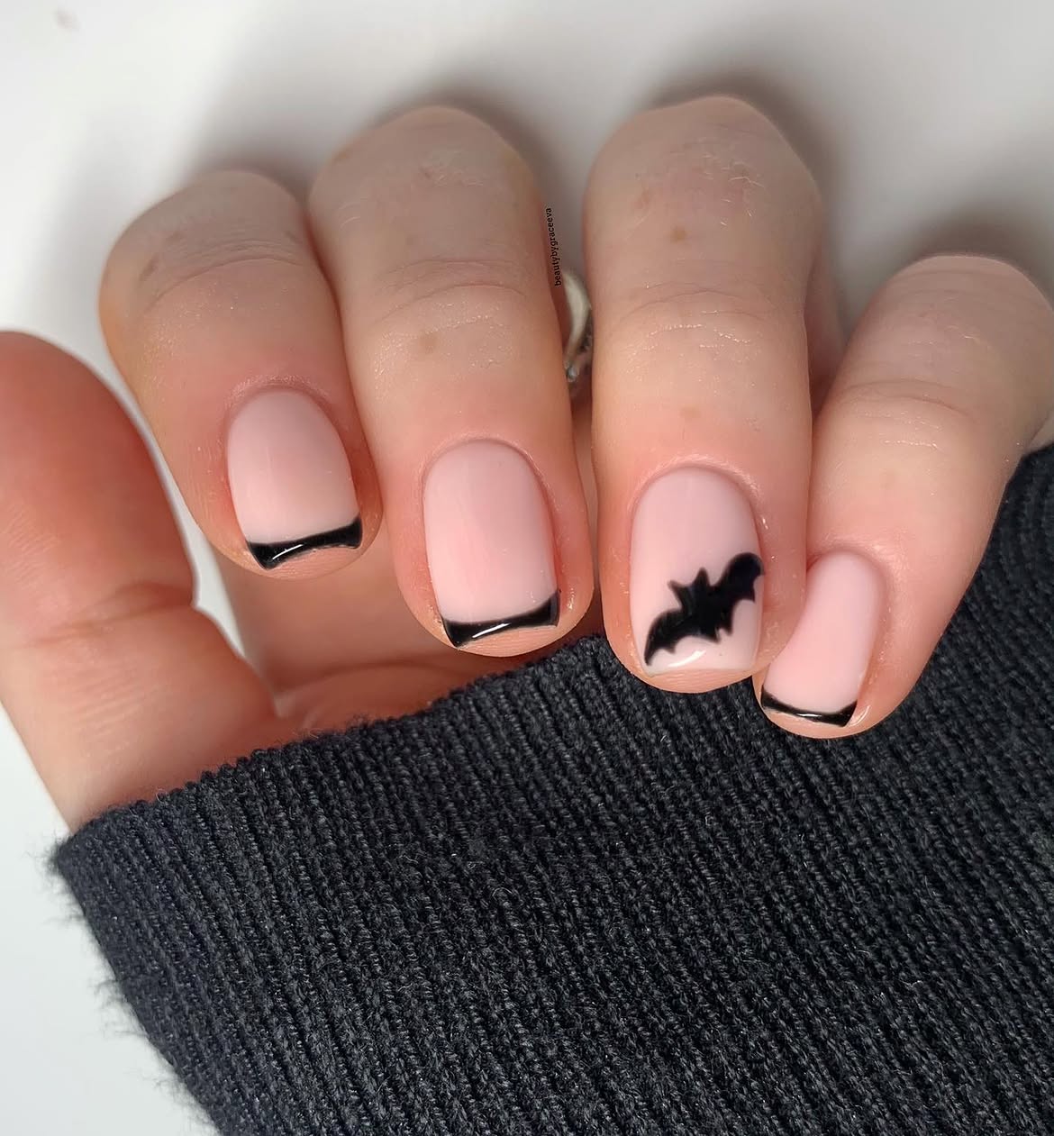 Black French Tip Halloween Bat Nails
