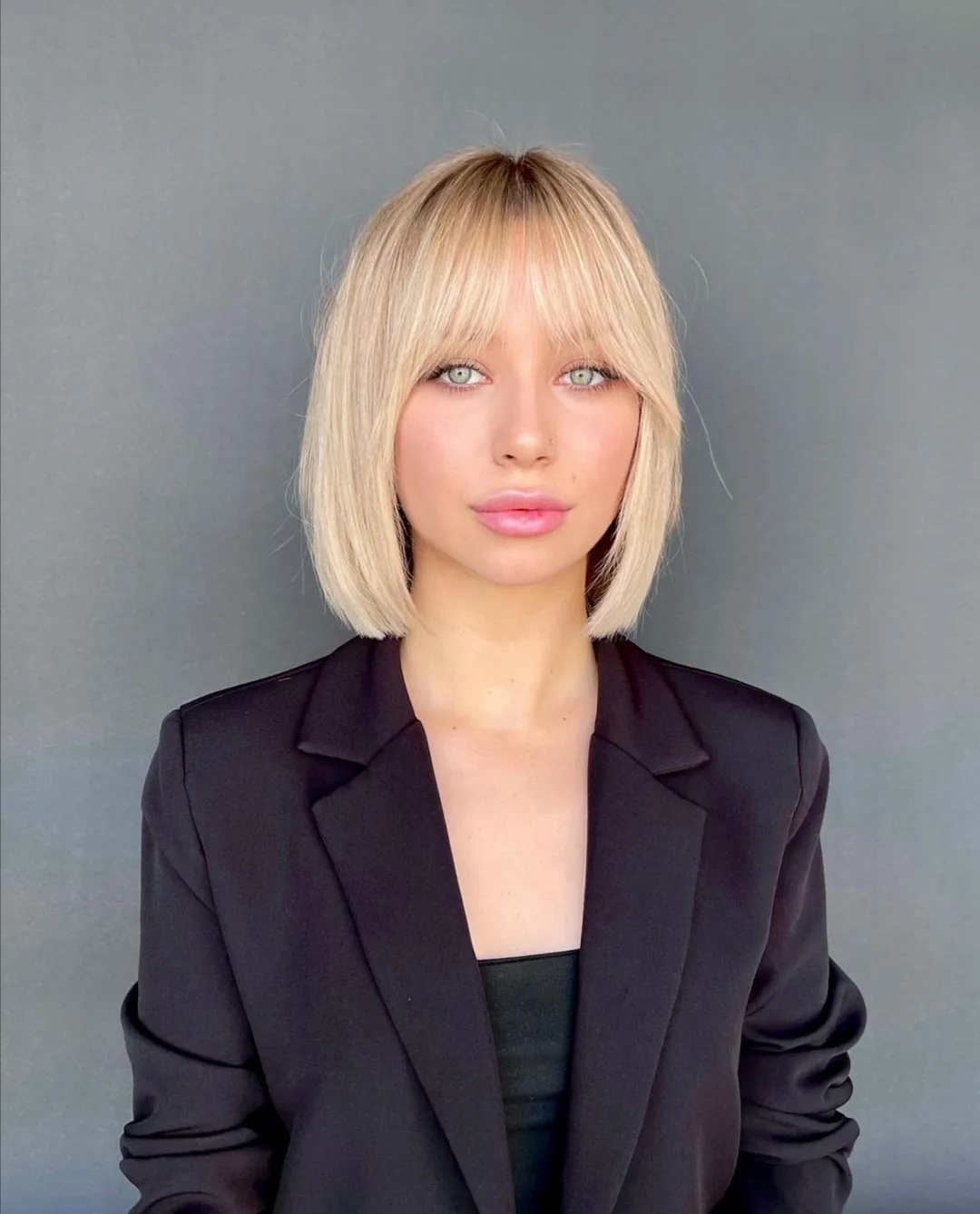 Blonde Bob With Wispy Curtain Bangs