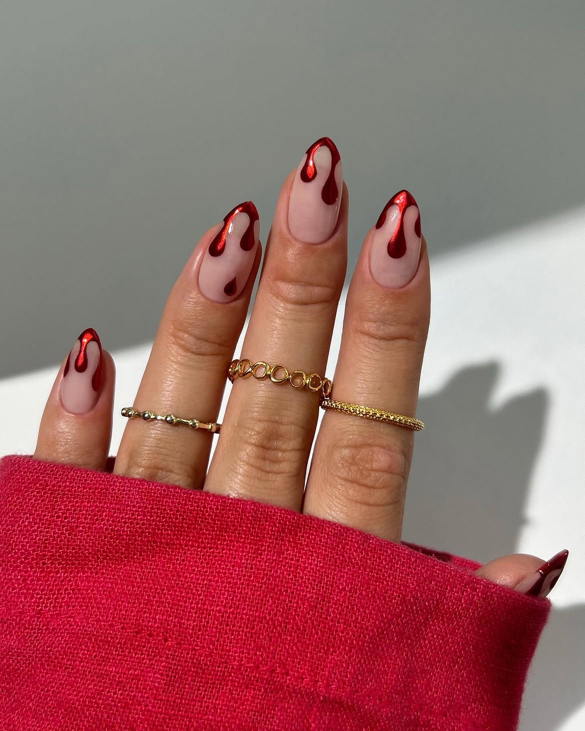 Bloody Drip Almond French Tip Nails