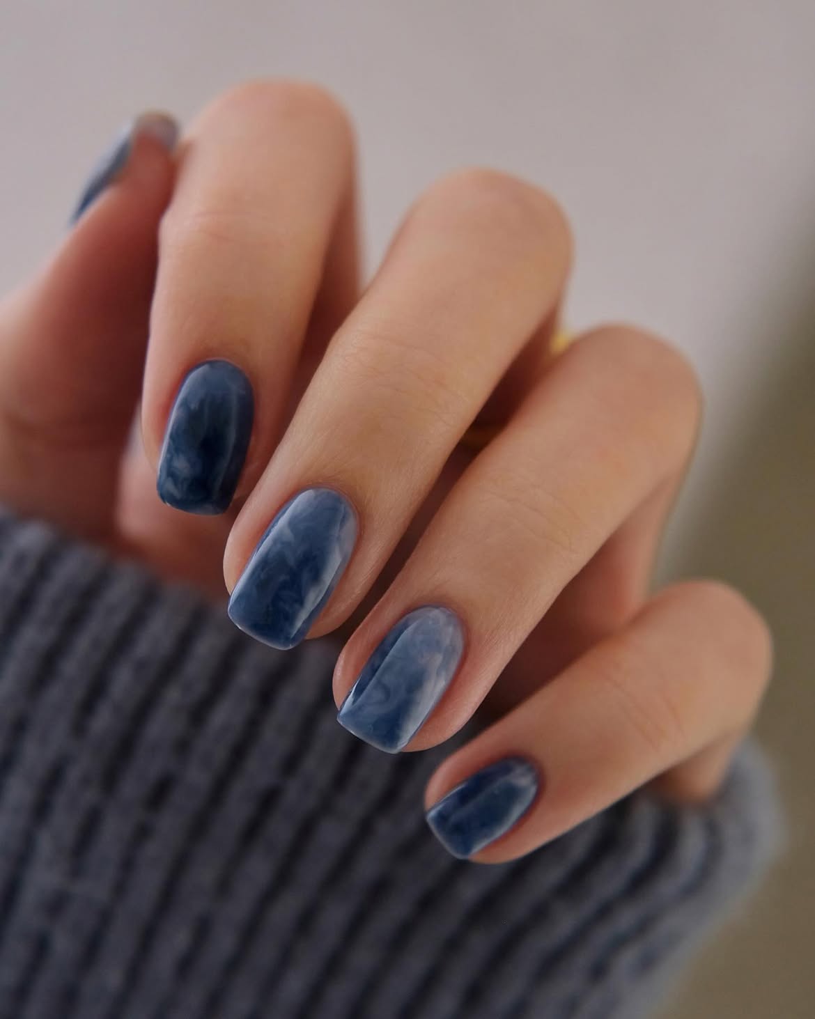 Blue Marble Glossy Medium Square Nails