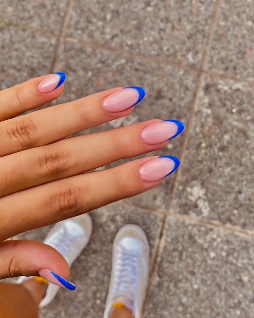 Blue Tip French Almond Nails