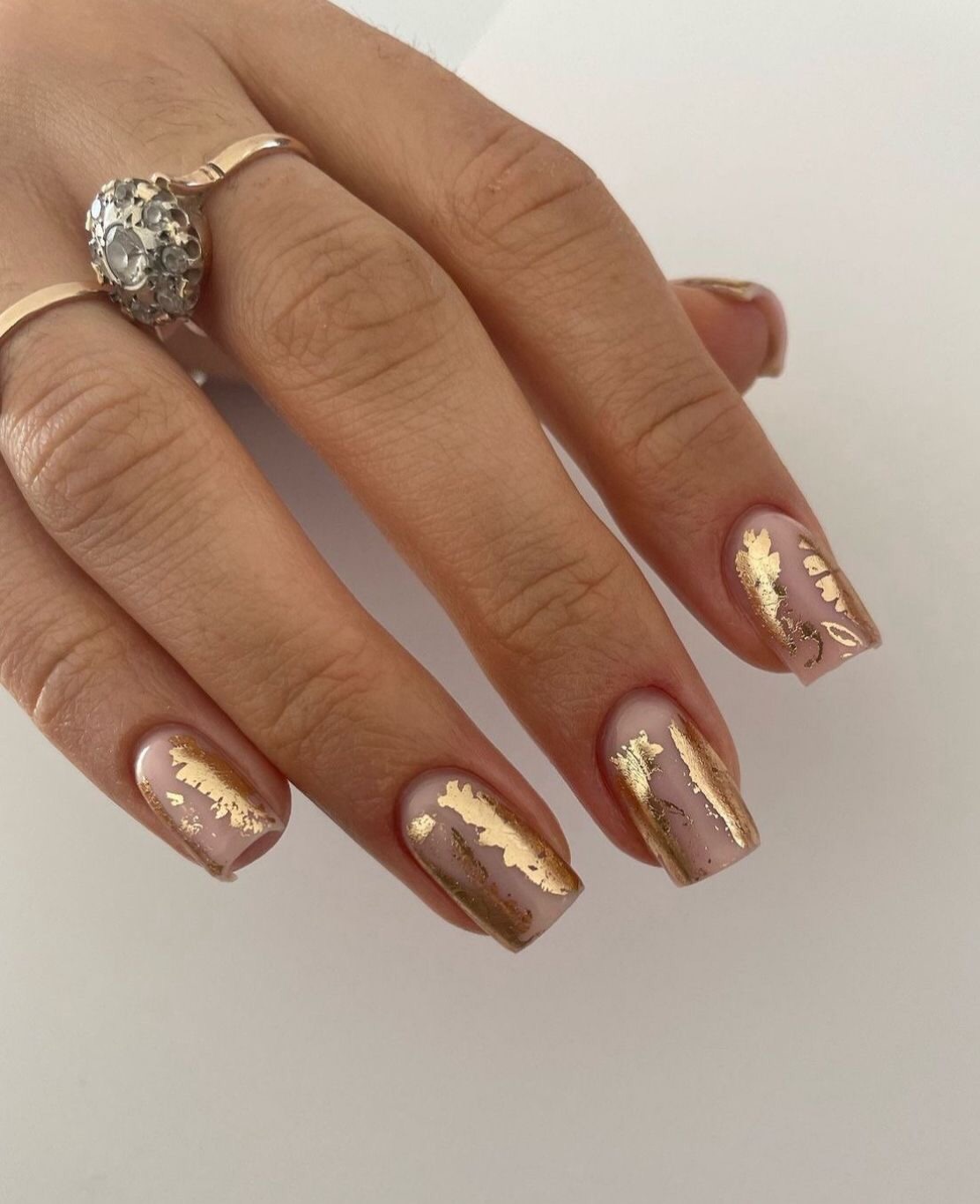 Blush Pink Nude With Gold Leaf Accents