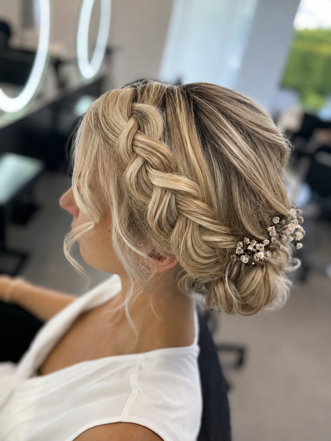 Bohemian Braided Updo With Baby's Breath Accents