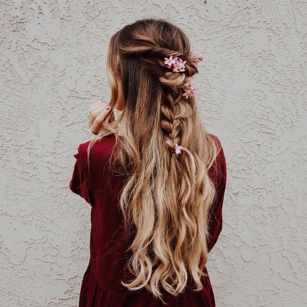 Boho Braided Half-Up With Delicate Flowers