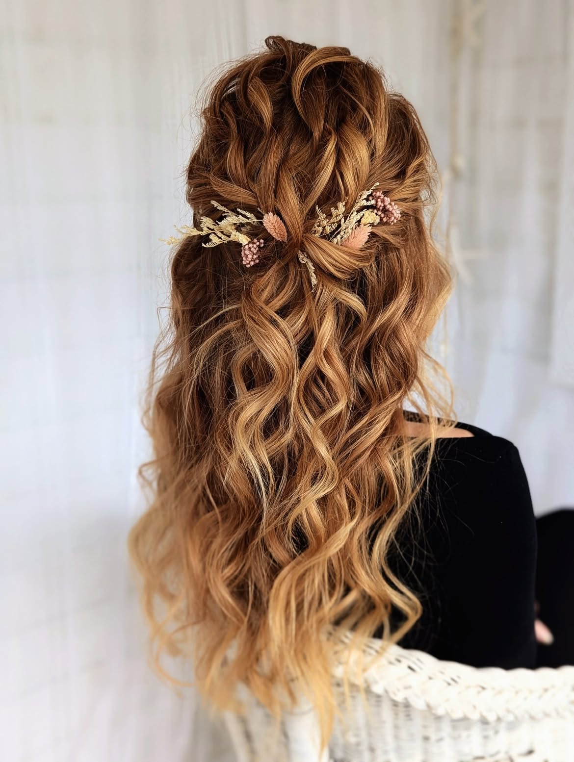 Boho Braided Half-Up With Dried Flower Accent
