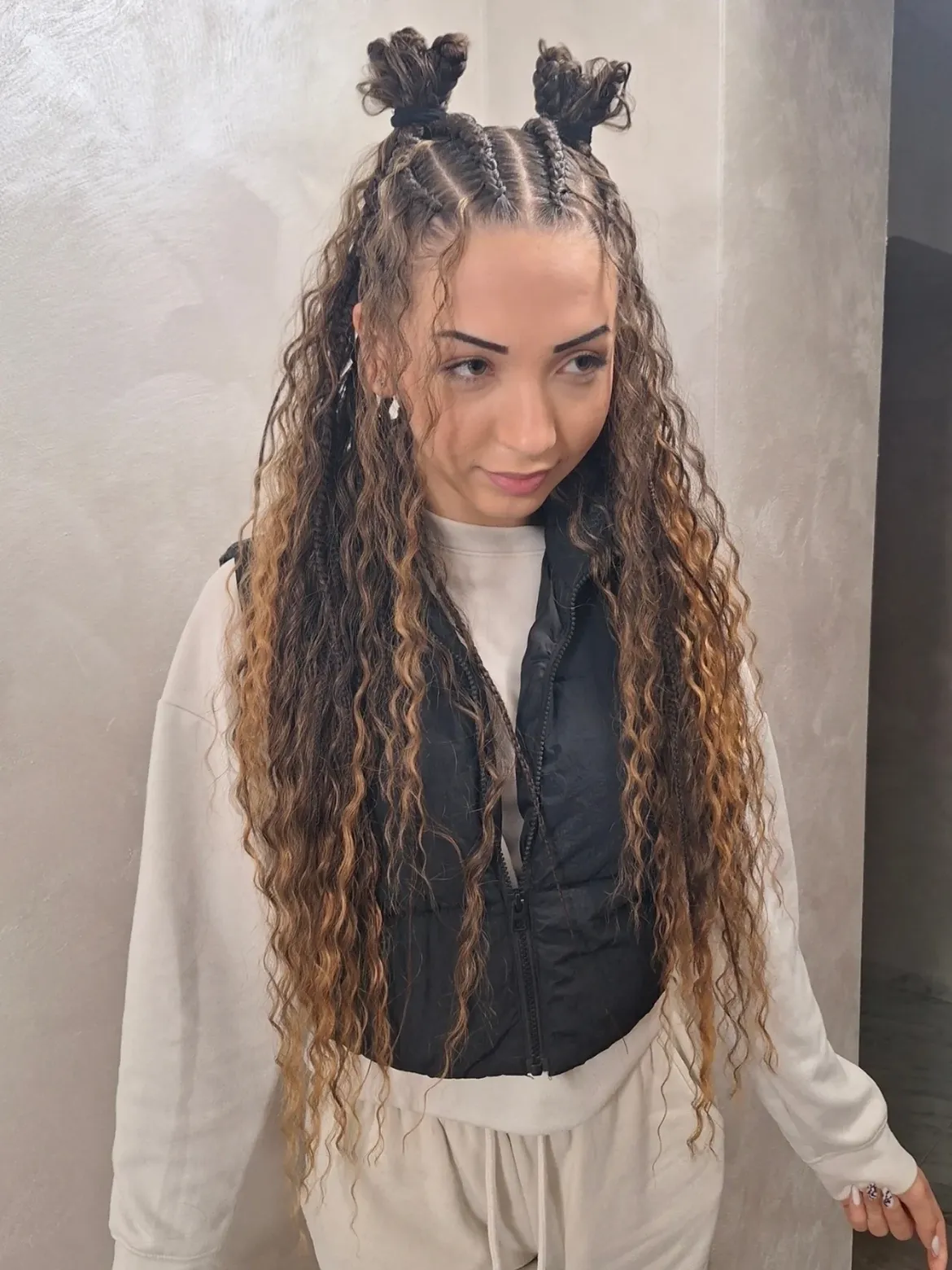 Boho Braided Space Buns With Beach Waves