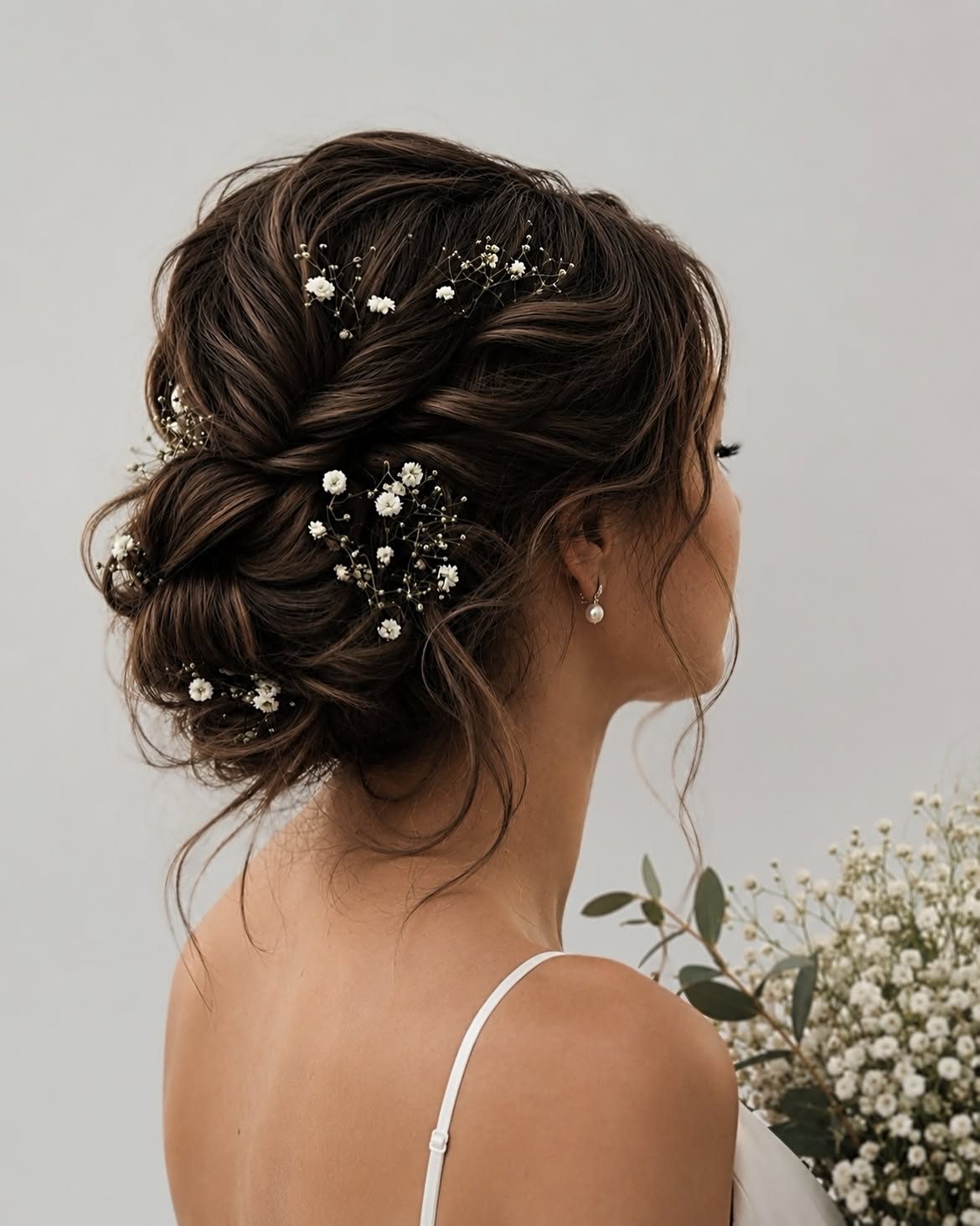 Boho Braided Updo With Baby's Breath Accents