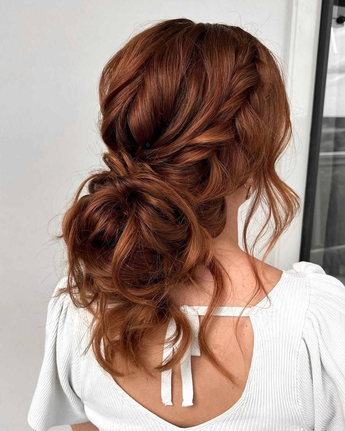 Boho Braided Updo With Copper Red Waves