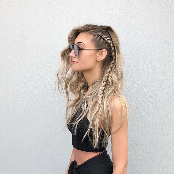 Boho Braids With Beachy Waves and Deep Side Part