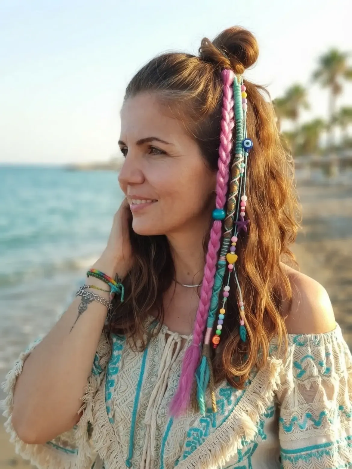 Boho Braids With Beads And Bun