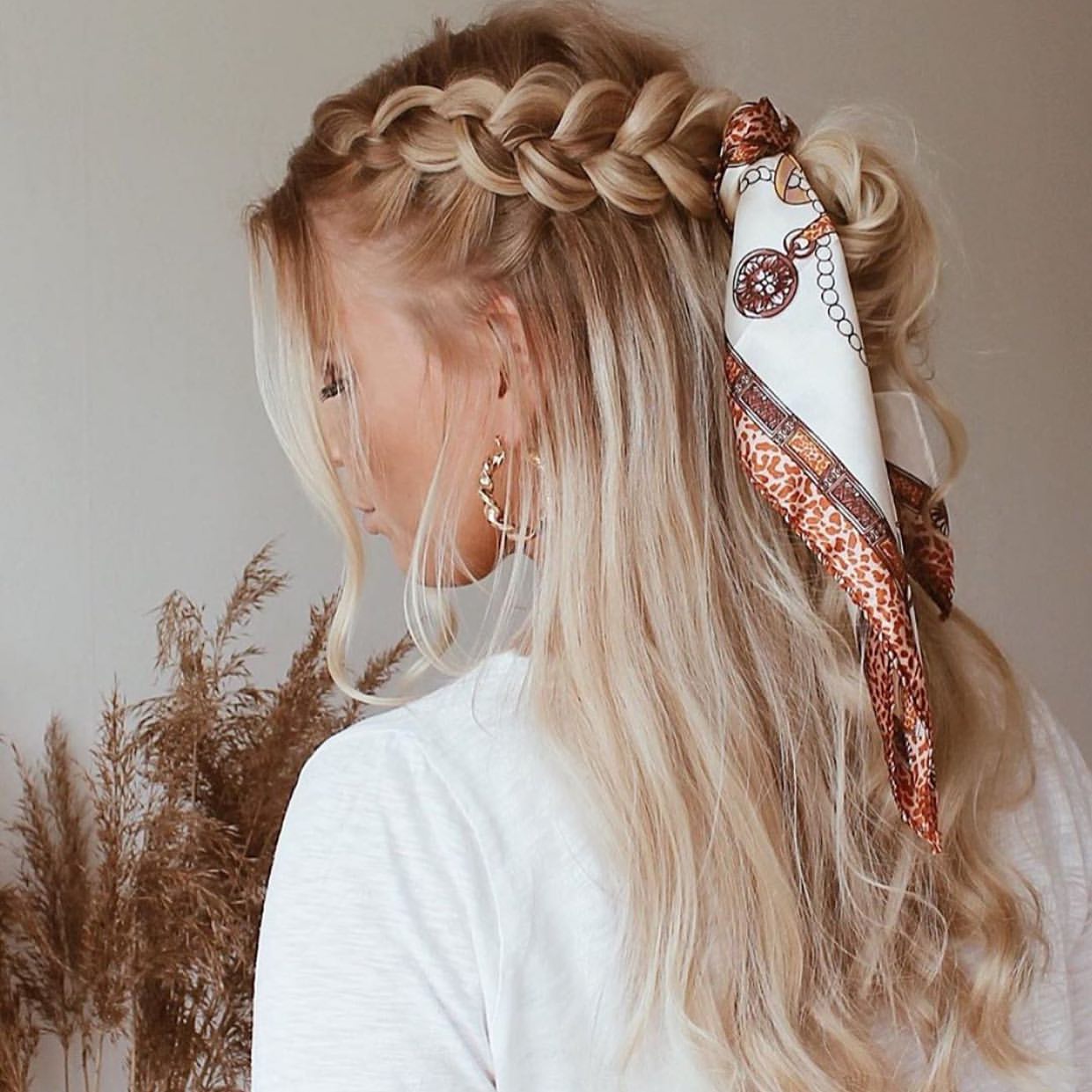 Boho Dutch Braid With Printed Silk Scarf