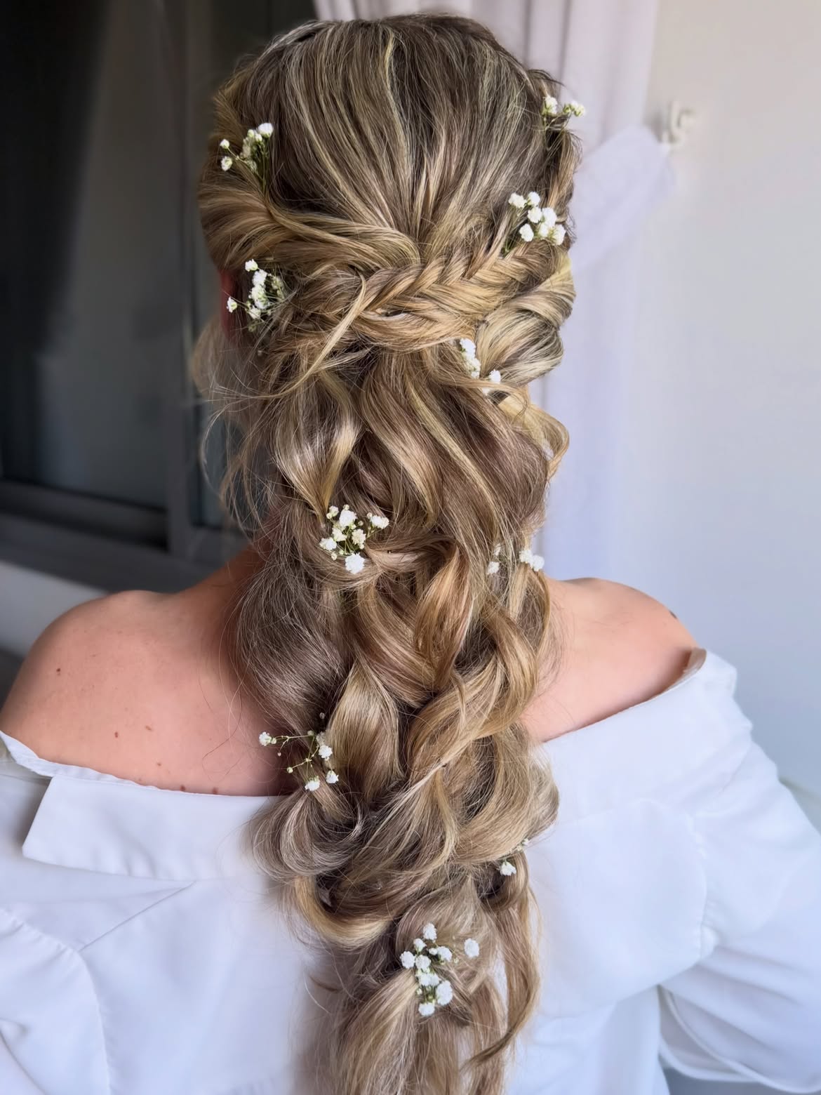 Boho Fishtail Braid With Baby's Breath Accents