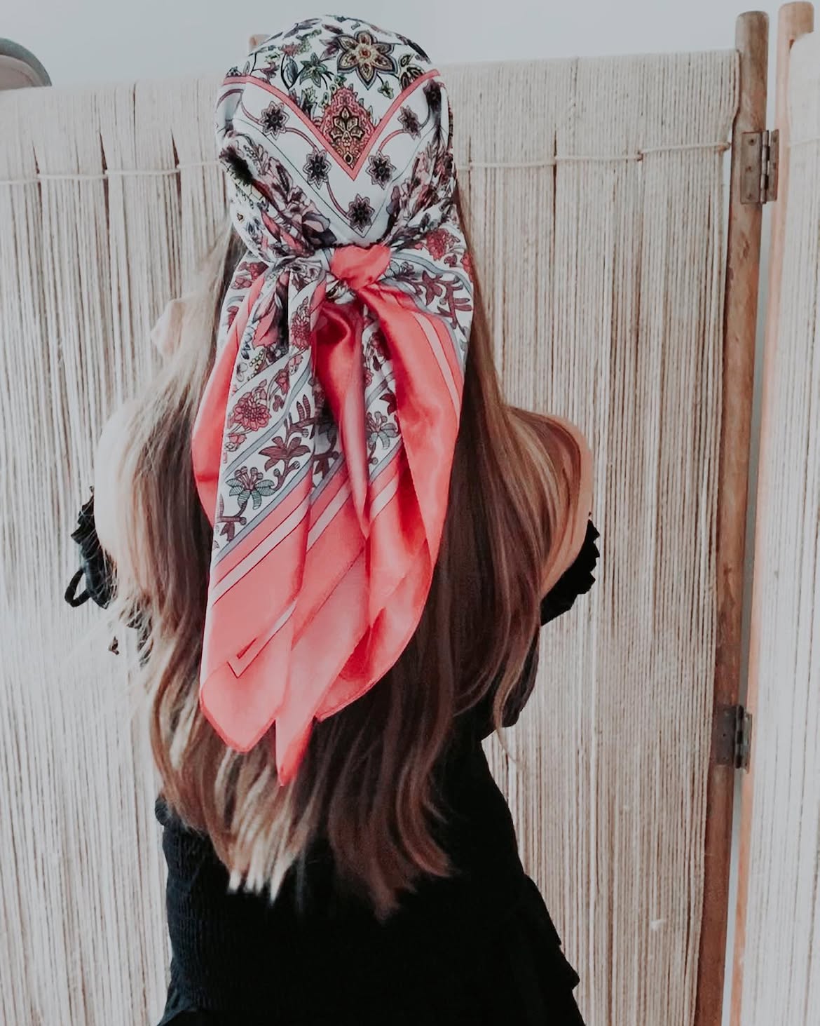 Boho Floral Scarf Style On Long Layered Hair