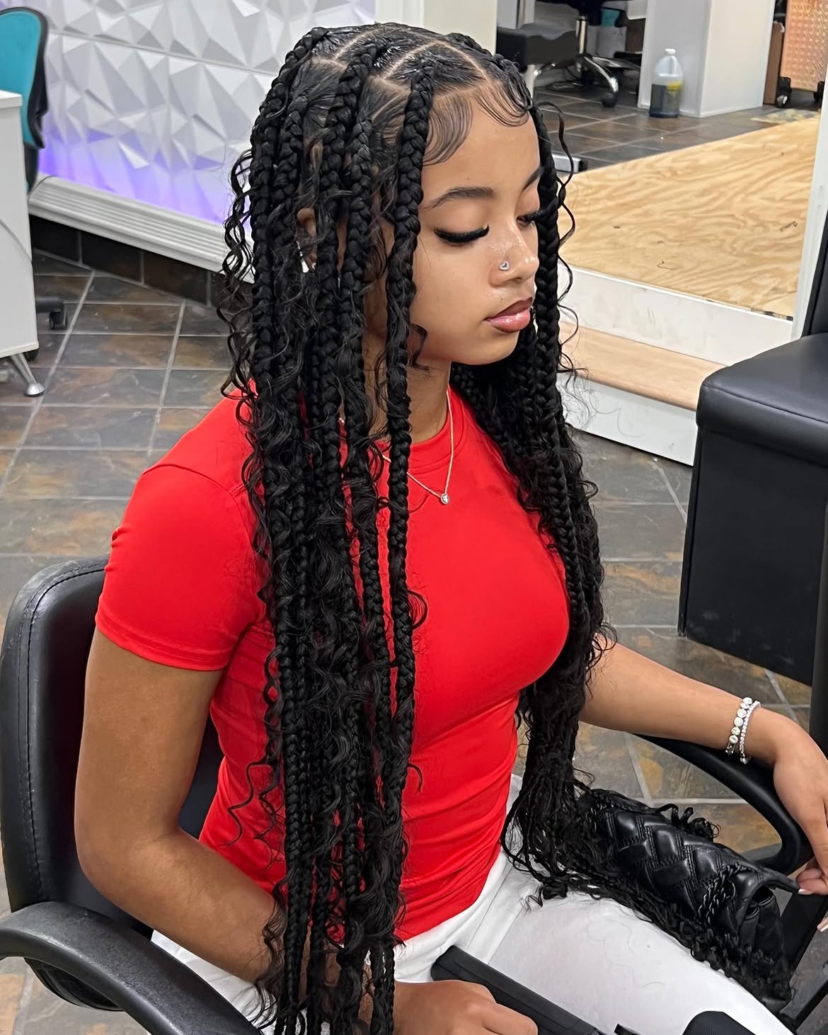 Boho Goddess Knotless Braids With Curly Ends