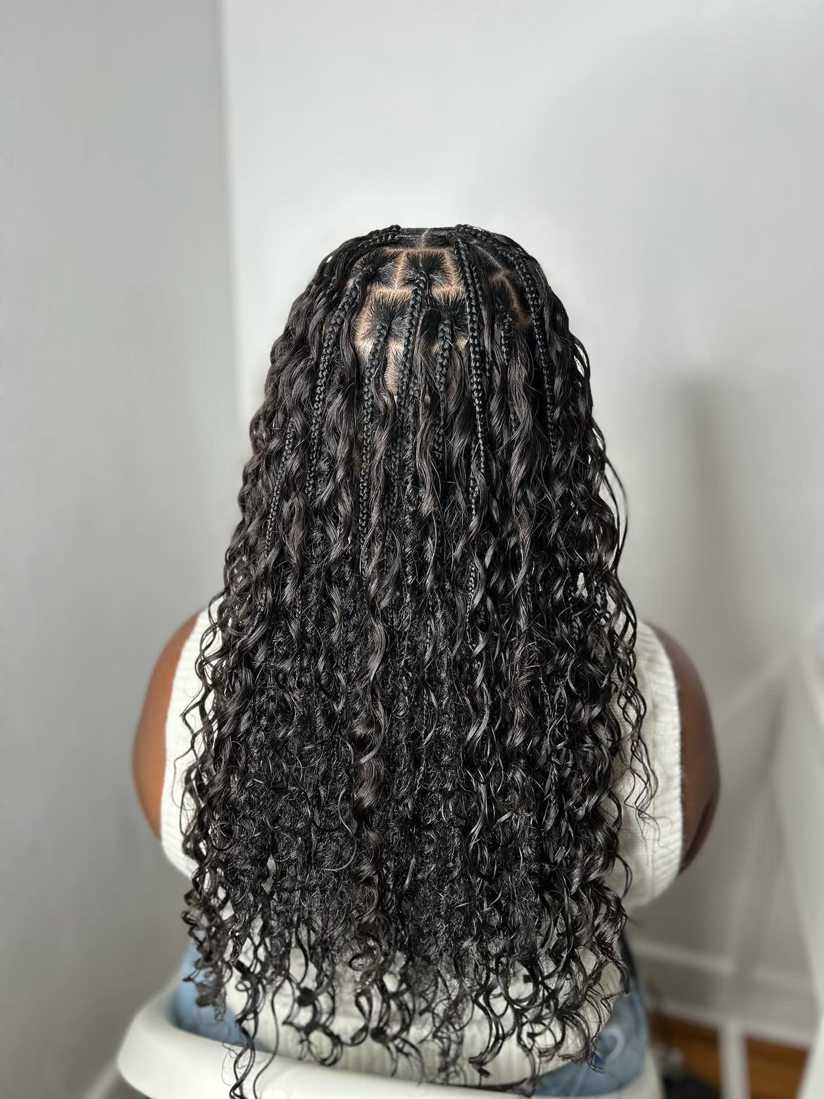 Boho Goddess Knotless Braids With Deep Curly Texture