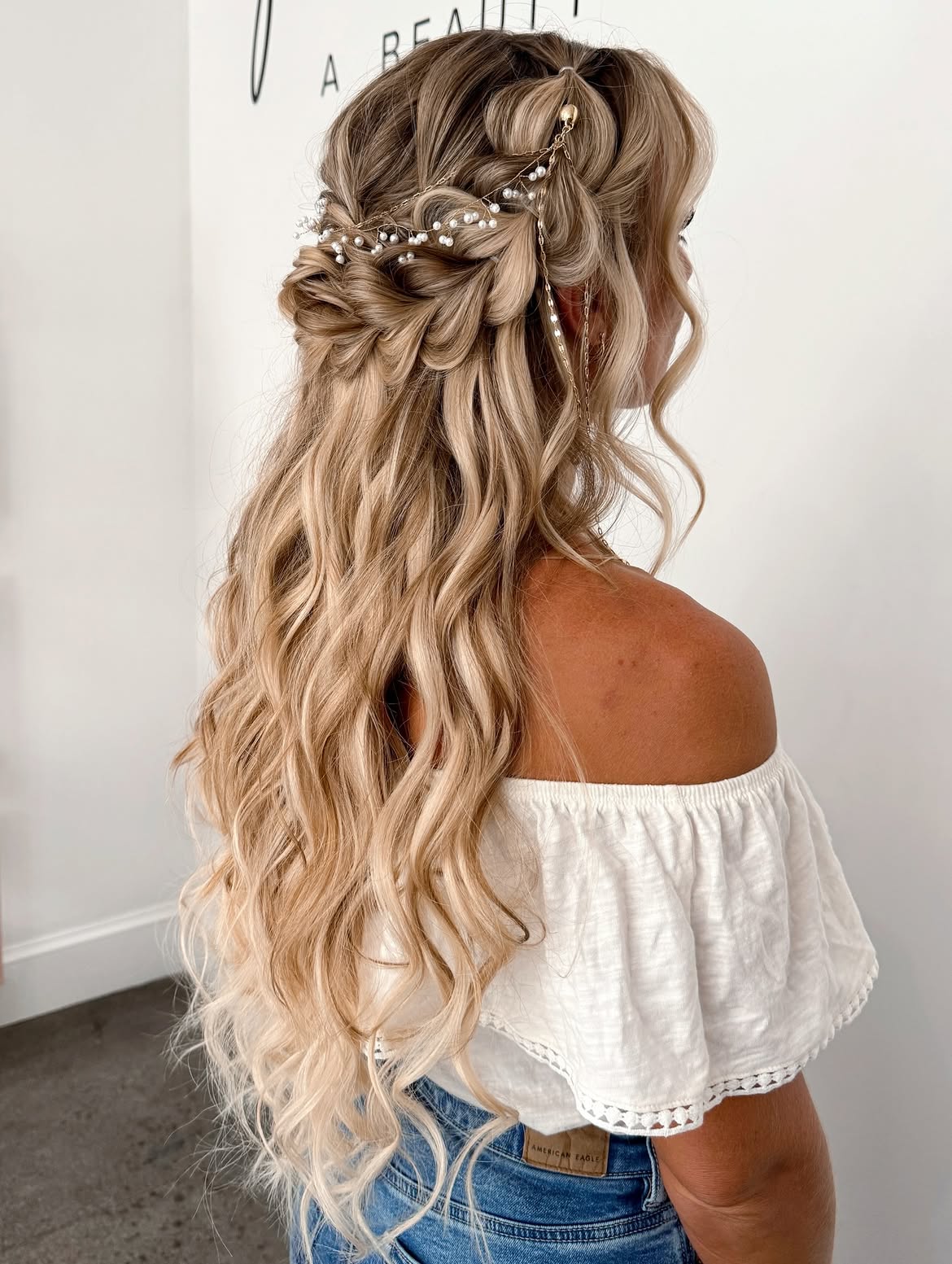Boho Half-Up Braids With Pearl and Chain Accents