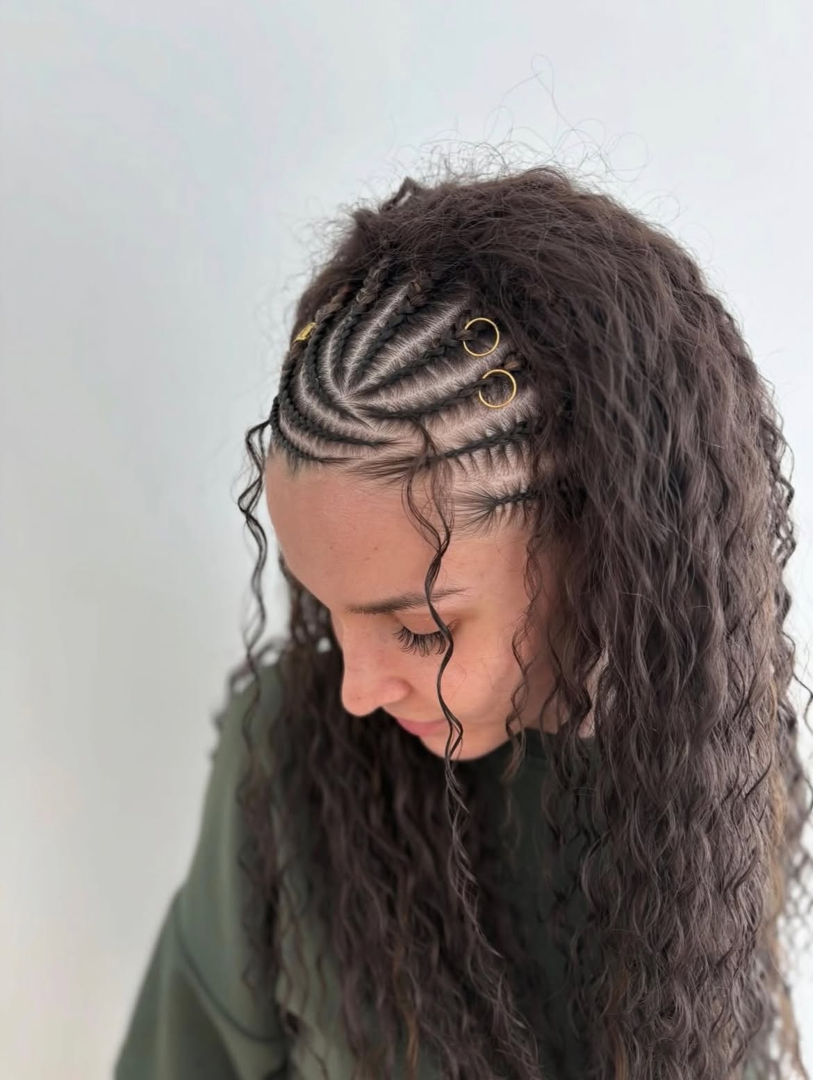 Boho Inspired Braided Front With Curly Texture