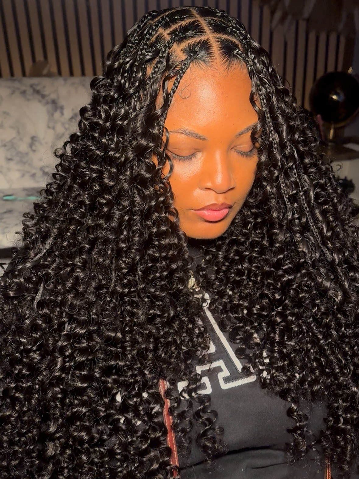 Boho Knotless Braids With Curly Extensions