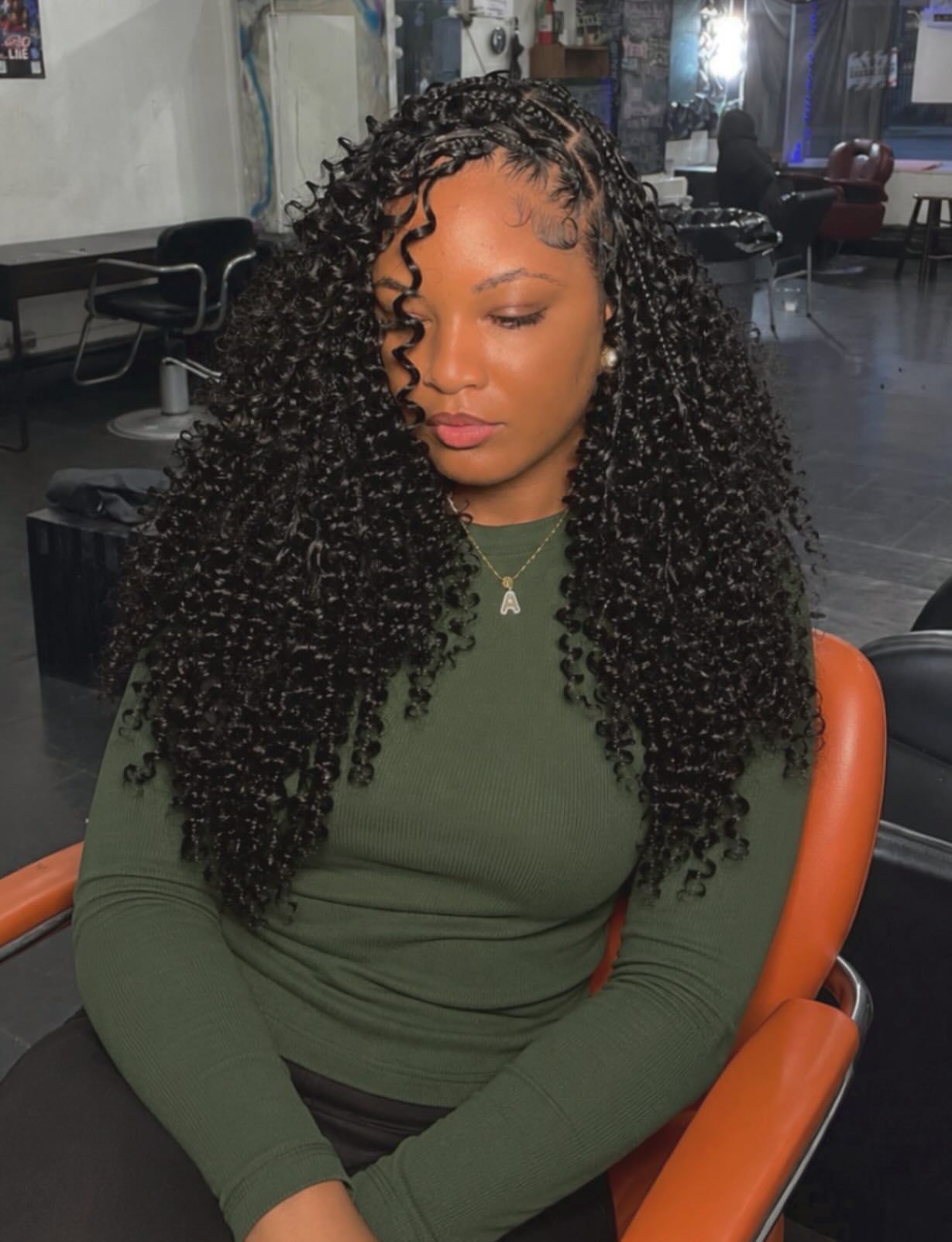 Boho Knotless Braids With Deep Curly Extensions