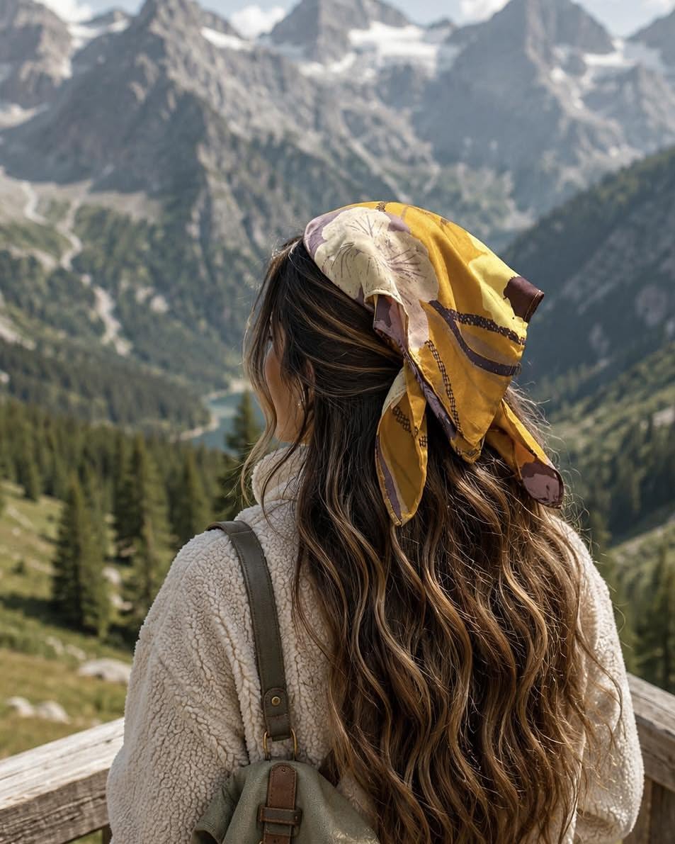 Boho Scarf Half Up Style For Long Wavy Hair