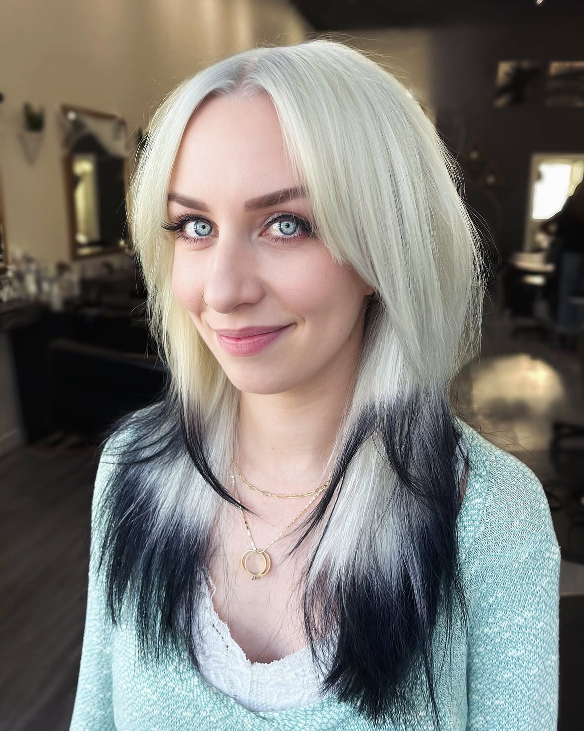 Bold Black and Blonde Dip Dye Lob