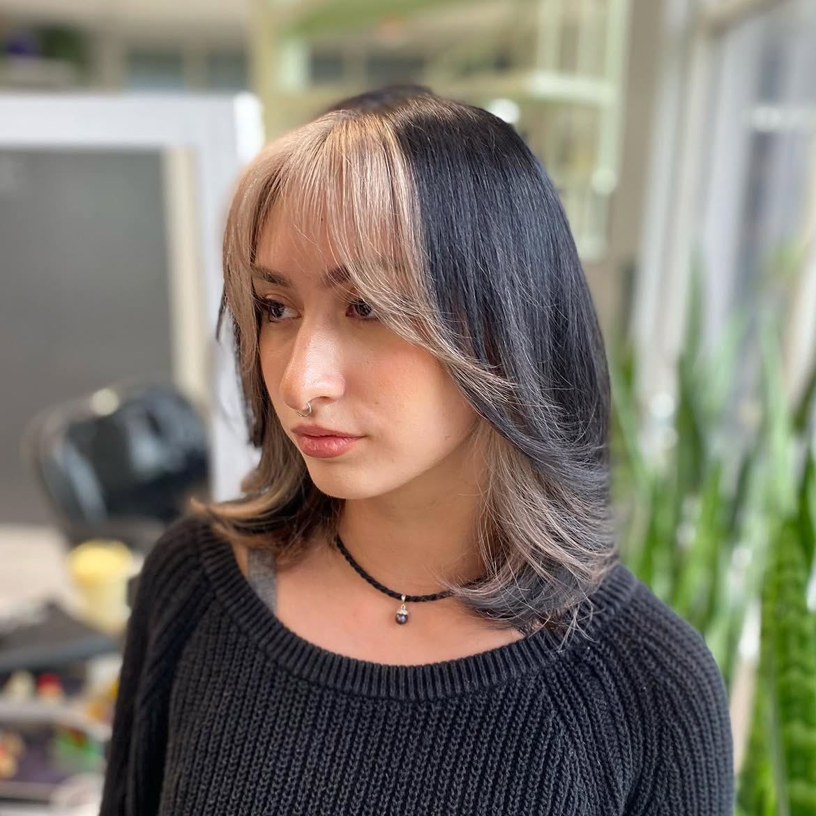 Bold Black and Blonde Skunk Hair Lob