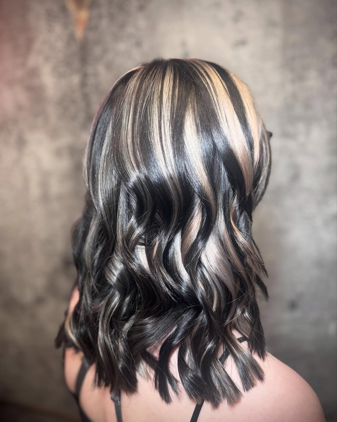 Bold Black and Blonde Skunk Stripe Waves