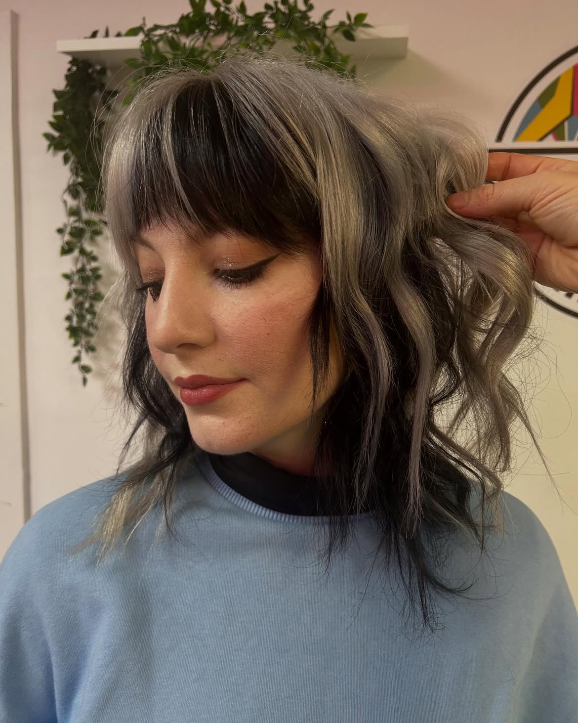 Bold Black and Silver Skunk Stripe Hair